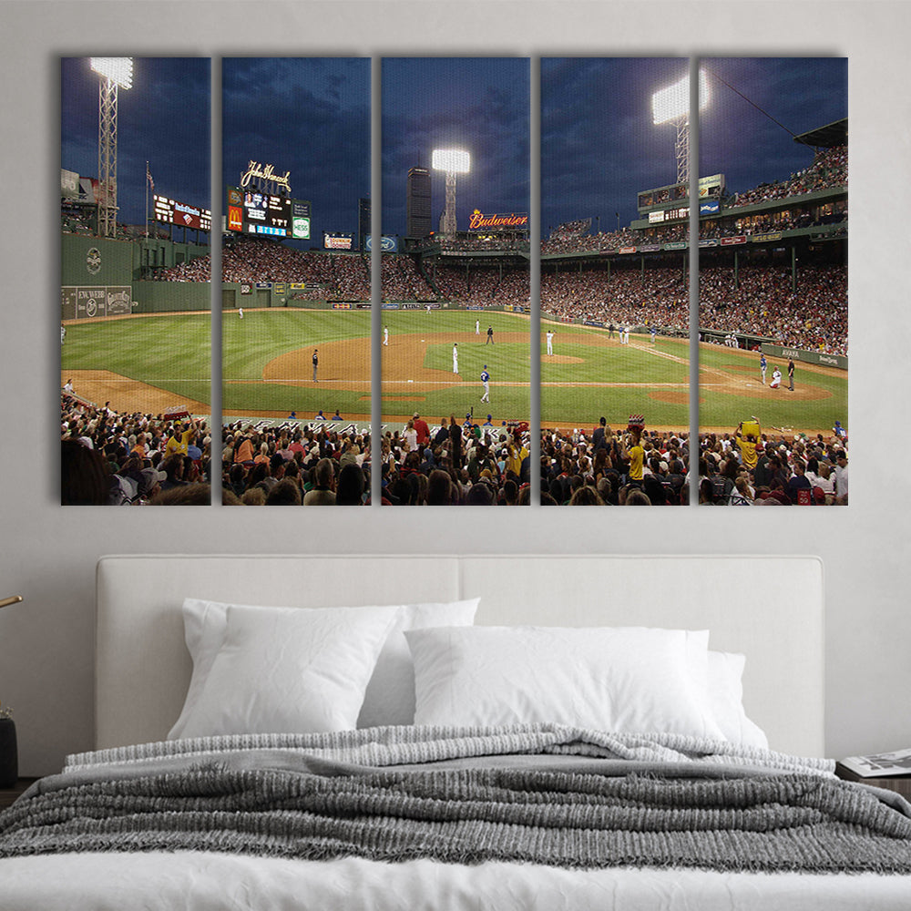 Fenway Park at Night, Stadium Canvas, Sport Art, 5 Panel B, Extra Large Canvas, Canvas Print Wall Art
