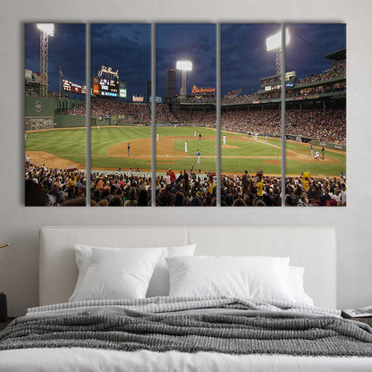 Fenway Park at Night, Stadium Canvas, Sport Art, 5 Panel B, Extra Large Canvas, Canvas Print Wall Art