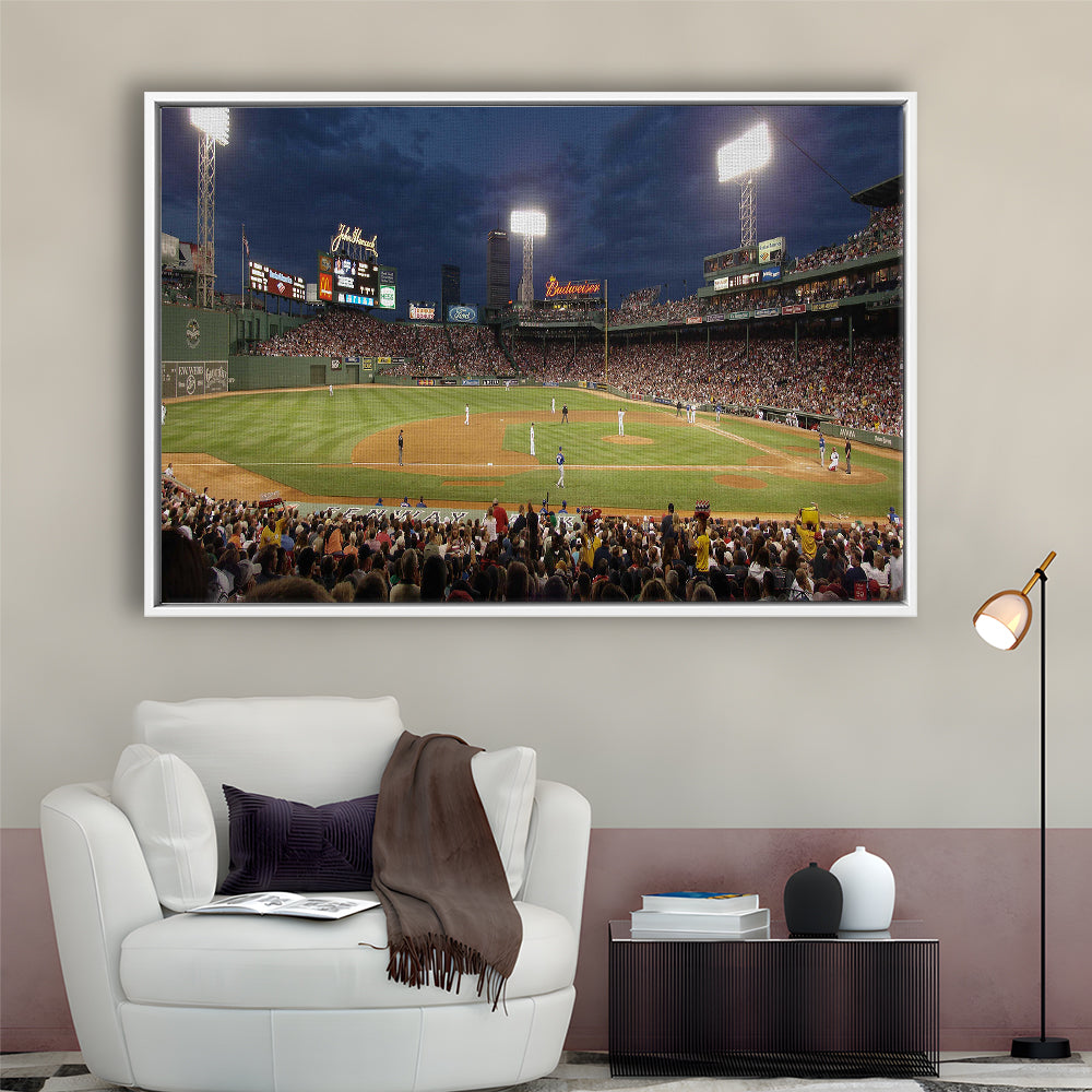 Fenway Park at Night, Stadium Canvas, Sport Art, Framed Canvas Print Wall Art, Floating Frame
