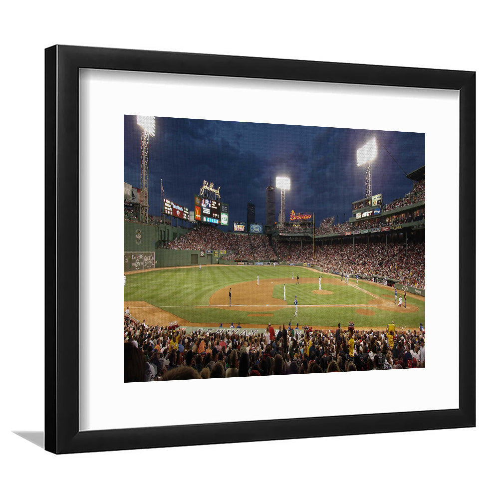 Fenway Park at Night, Stadium Canvas, Sport Art, Gift for him, White Border Framed Art Print Wall Decor