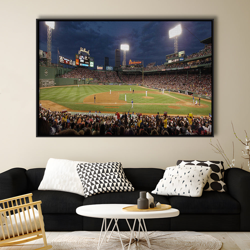 Fenway Park at Night, Stadium Canvas, Sport Art, Framed Canvas Print Wall Art, Floating Frame