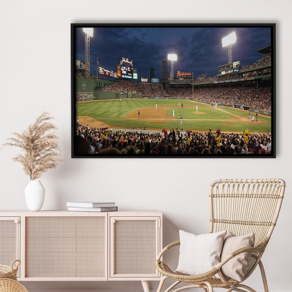 Fenway Park at Night, Stadium Canvas, Sport Art, Framed Canvas Print Wall Art, Floating Frame