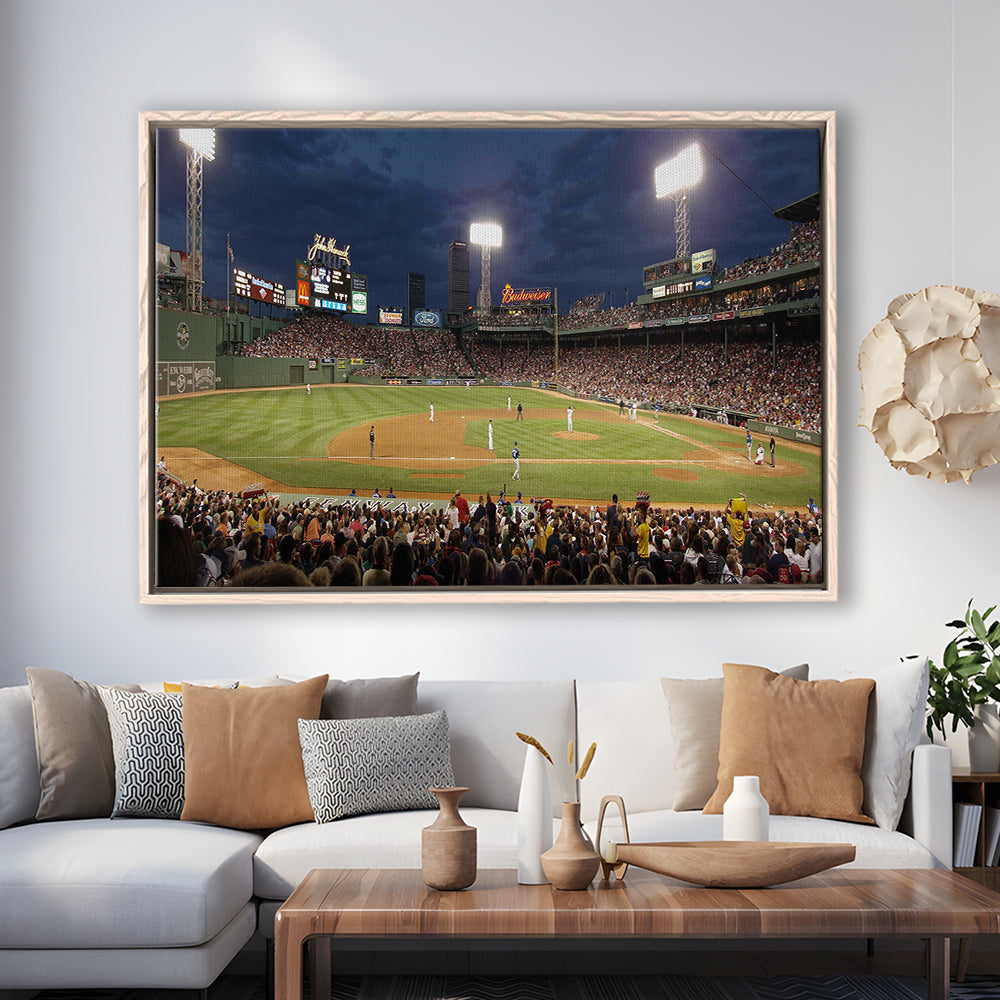 Fenway Park at Night, Stadium Canvas, Sport Art, Framed Canvas Print Wall Art, Floating Frame
