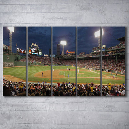 Fenway Park at Night, Stadium Canvas, Sport Art, 5 Panel B, Extra Large Canvas, Canvas Print Wall Art