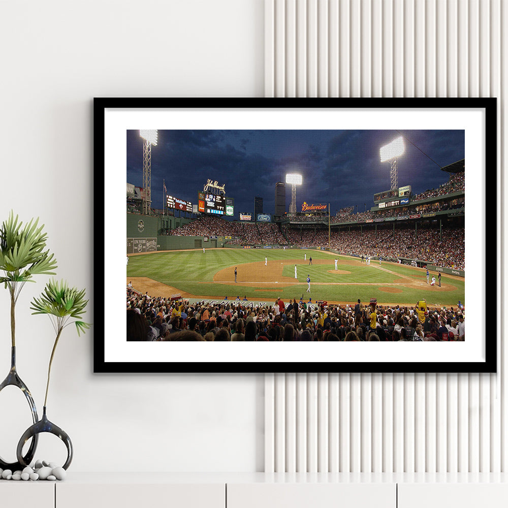 Fenway Park at Night, Stadium Canvas, Sport Art, Gift for him, White Border Framed Art Print Wall Decor