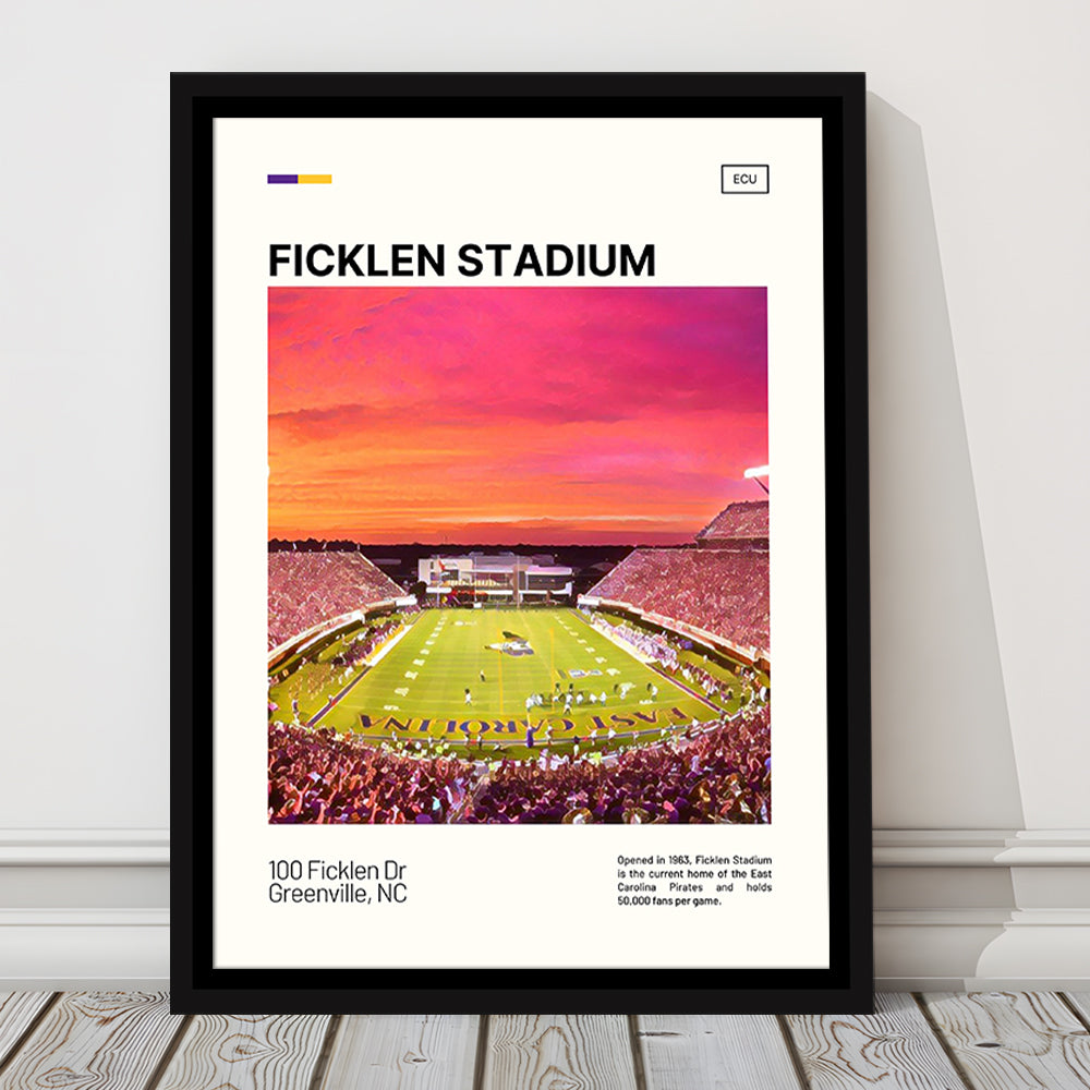 Ficklen Stadium Print, East Carolina Pirates Stadium Canvas Art, Man Cave Gift, Floating Framed Canvas Print Wall Art