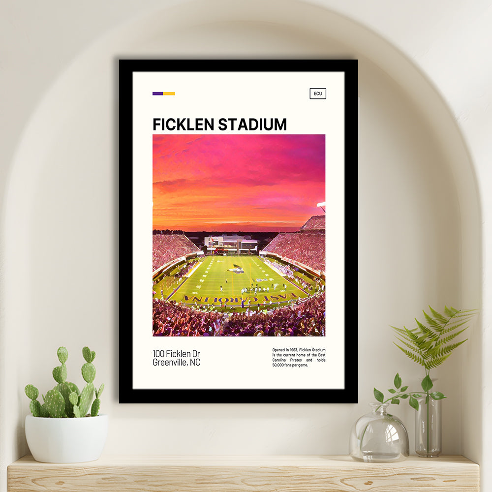 Ficklen Stadium Print, East Carolina Pirates Stadium Art, Gifts for him, Sport Art, Framed Art Print Wall Decor