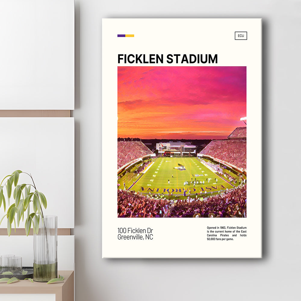 Ficklen Stadium Print, East Carolina Pirates Stadium Canvas Art, Fan Gifts, Sport Art, Canvas Print Wall Art