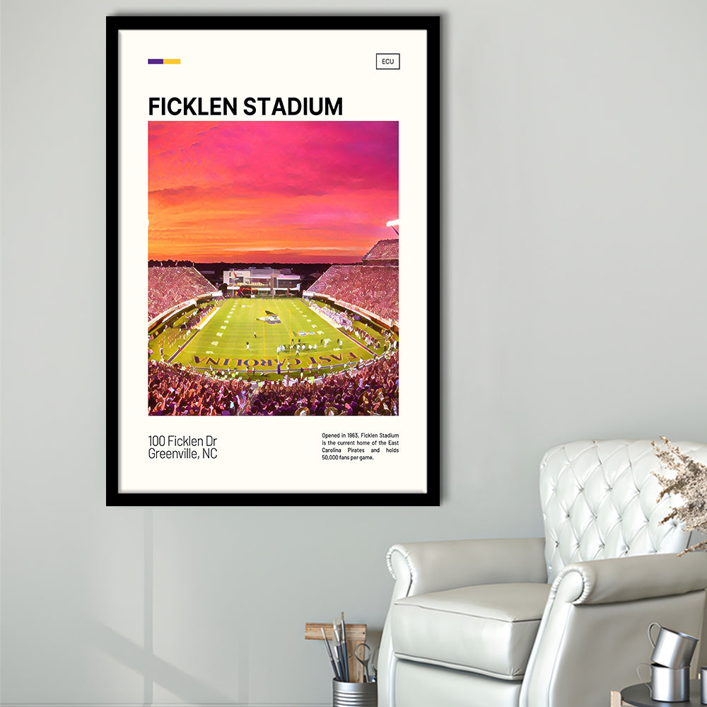 Ficklen Stadium Print, East Carolina Pirates Stadium Art, Gifts for him, Sport Art, Framed Art Print Wall Decor