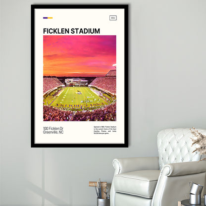 Ficklen Stadium Print, East Carolina Pirates Stadium Art, Gifts for him, Sport Art, Framed Art Print Wall Decor