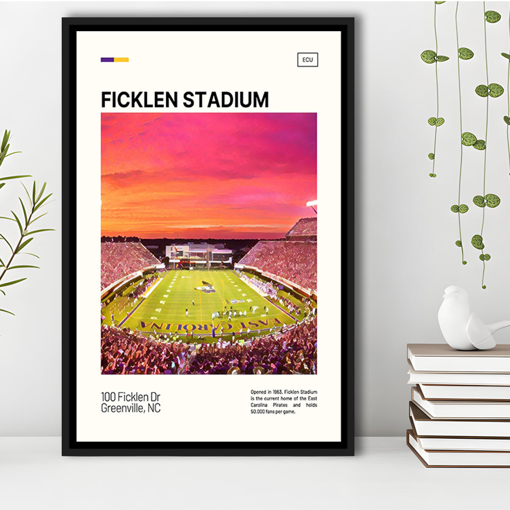 Ficklen Stadium Print, East Carolina Pirates Stadium Canvas Art, Man Cave Gift, Floating Framed Canvas Print Wall Art