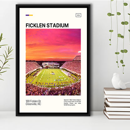 Ficklen Stadium Print, East Carolina Pirates Stadium Canvas Art, Man Cave Gift, Floating Framed Canvas Print Wall Art