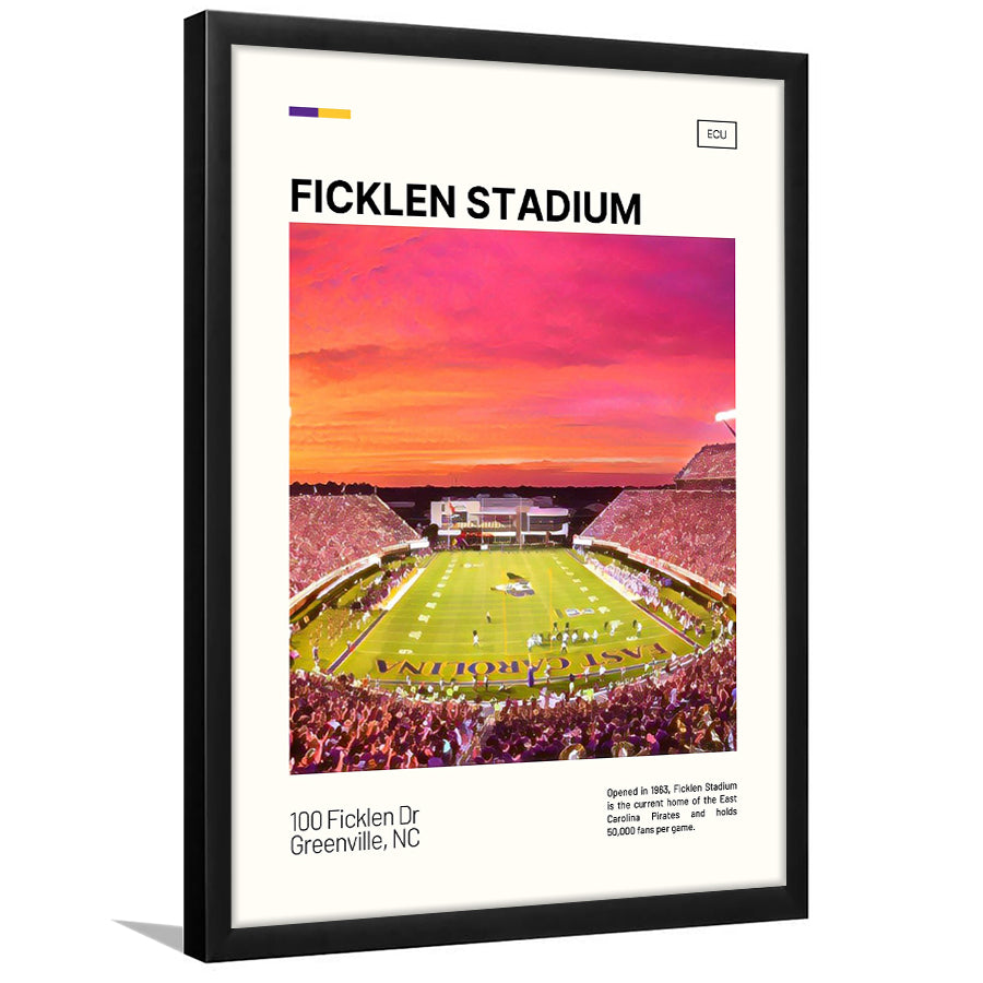 Ficklen Stadium Print, East Carolina Pirates Stadium Art, Gifts for him, Sport Art, Framed Art Print Wall Decor