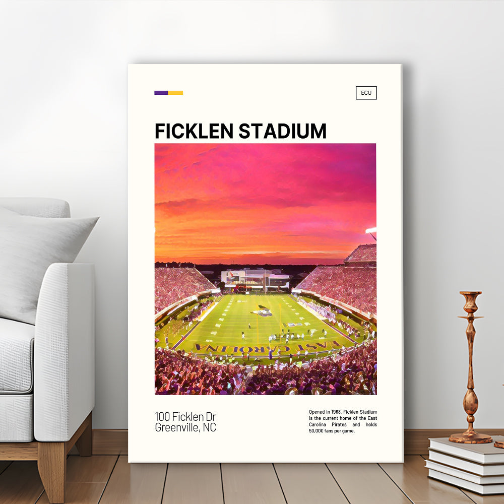 Ficklen Stadium Print, East Carolina Pirates Stadium Canvas Art, Fan Gifts, Sport Art, Canvas Print Wall Art
