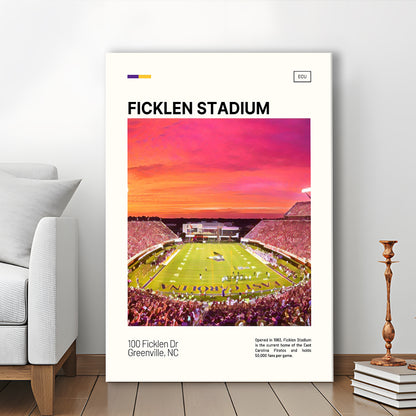 Ficklen Stadium Print, East Carolina Pirates Stadium Canvas Art, Fan Gifts, Sport Art, Canvas Print Wall Art