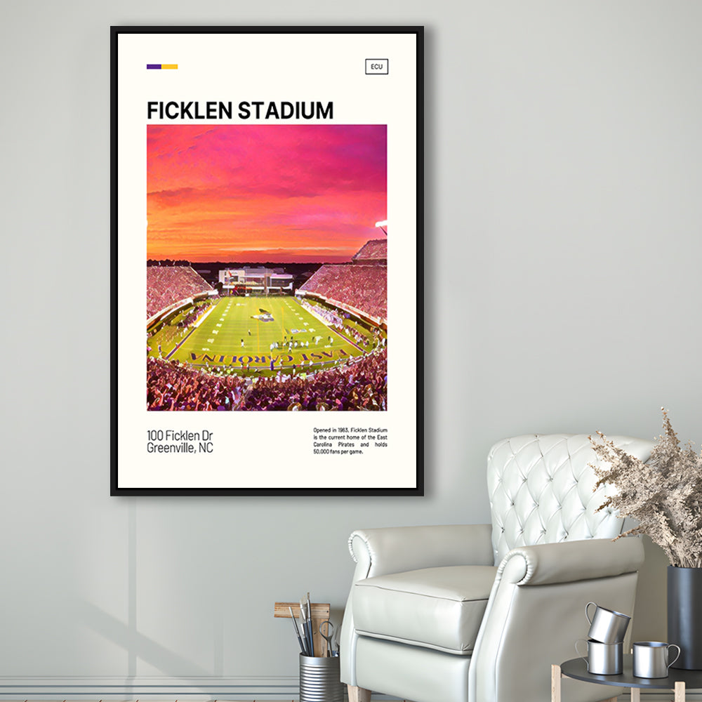 Ficklen Stadium Print, East Carolina Pirates Stadium Canvas Art, Man Cave Gift, Floating Framed Canvas Print Wall Art