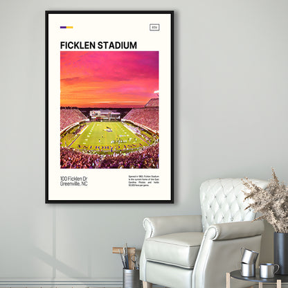 Ficklen Stadium Print, East Carolina Pirates Stadium Canvas Art, Man Cave Gift, Floating Framed Canvas Print Wall Art