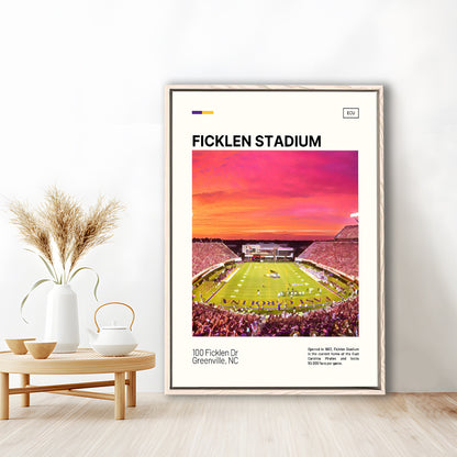 Ficklen Stadium Print, East Carolina Pirates Stadium Canvas Art, Man Cave Gift, Floating Framed Canvas Print Wall Art