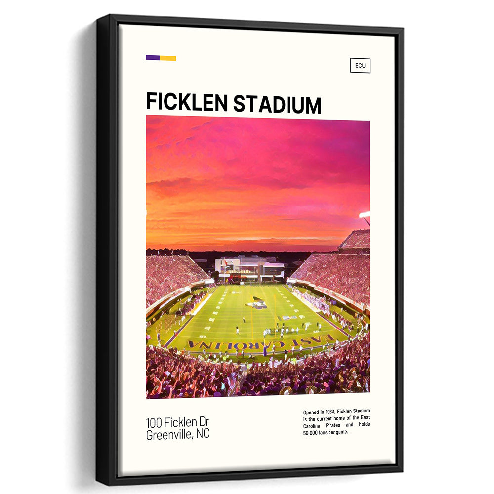 Ficklen Stadium Print, East Carolina Pirates Stadium Canvas Art, Man Cave Gift, Floating Framed Canvas Print Wall Art