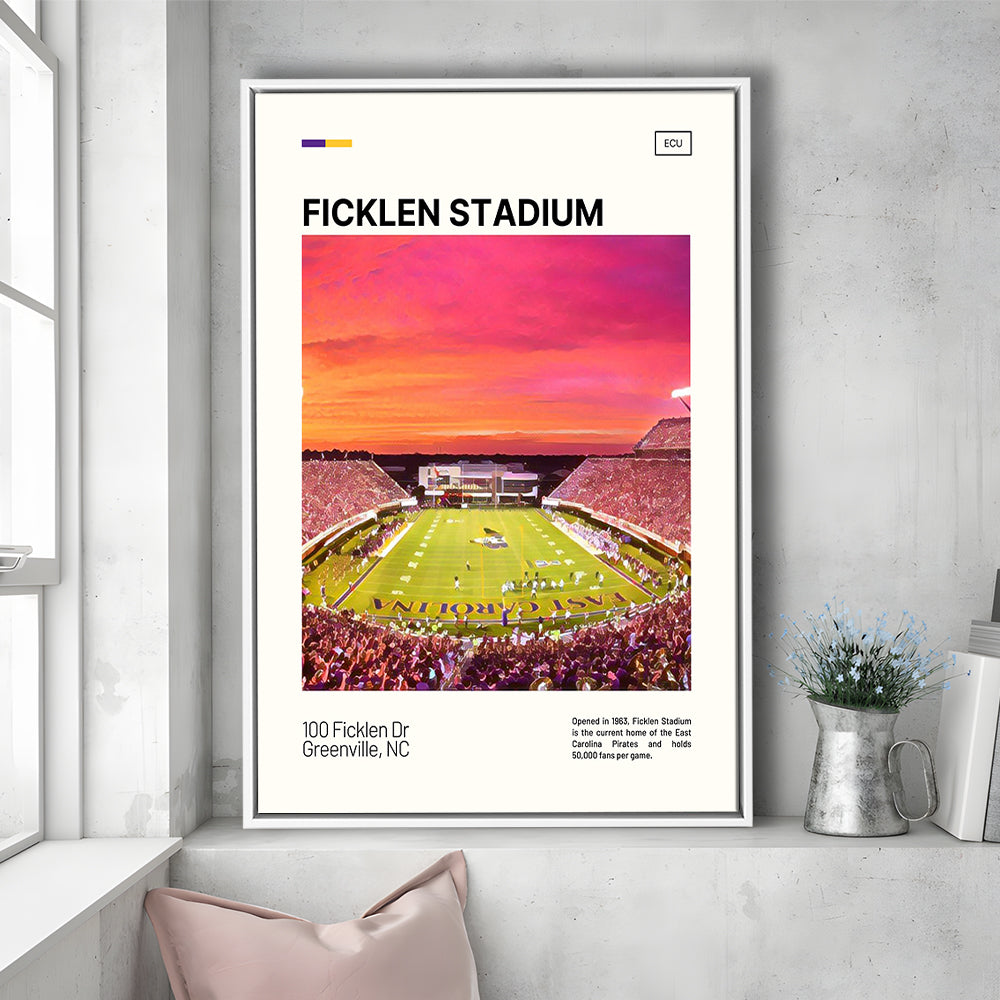 Ficklen Stadium Print, East Carolina Pirates Stadium Canvas Art, Man Cave Gift, Floating Framed Canvas Print Wall Art