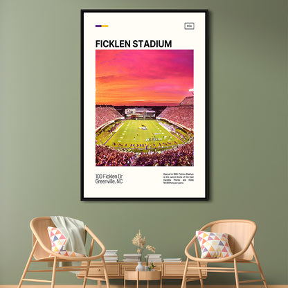 Ficklen Stadium Print, East Carolina Pirates Stadium Canvas Art, Man Cave Gift, Floating Framed Canvas Print Wall Art
