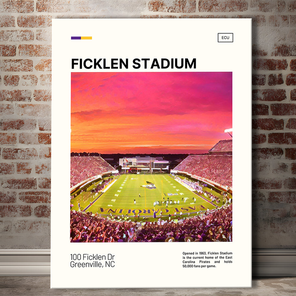 Ficklen Stadium Print, East Carolina Pirates Stadium Canvas Art, Fan Gifts, Sport Art, Canvas Print Wall Art