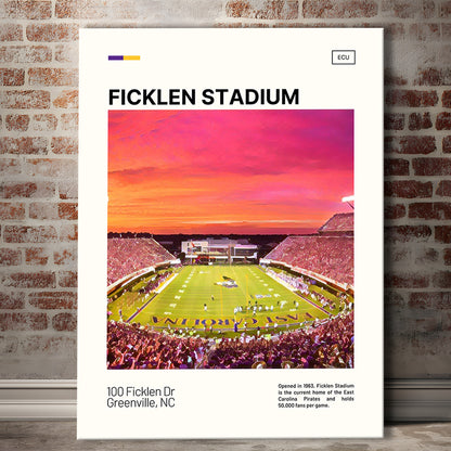 Ficklen Stadium Print, East Carolina Pirates Stadium Canvas Art, Fan Gifts, Sport Art, Canvas Print Wall Art