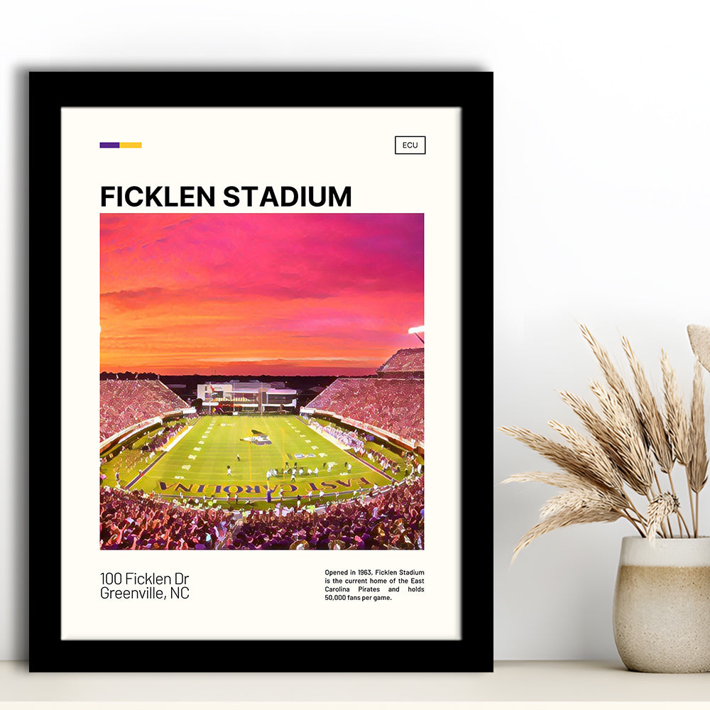 Ficklen Stadium Print, East Carolina Pirates Stadium Art, Gifts for him, Sport Art, Framed Art Print Wall Decor