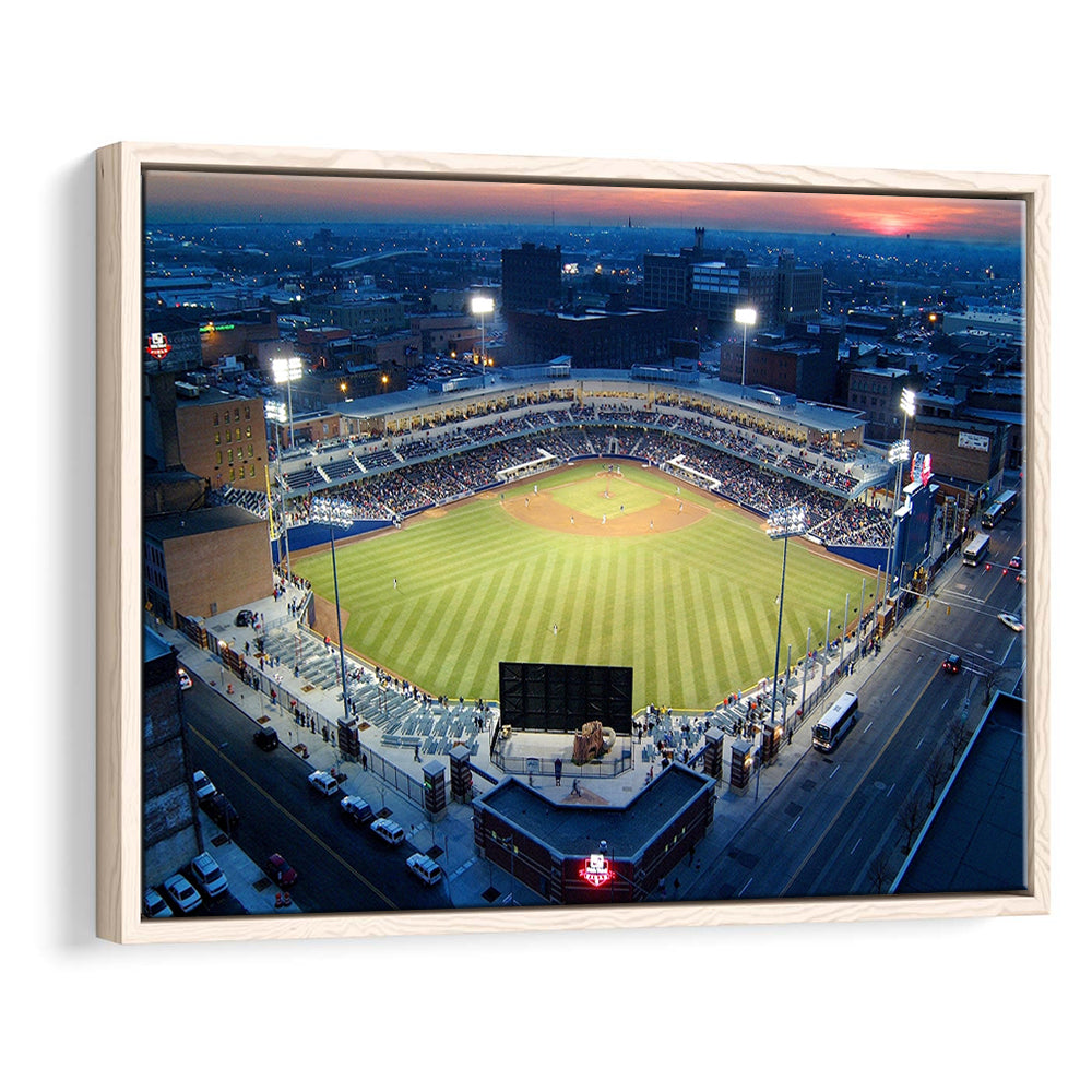 Fifth Third Field Aerial View, Stadium Canvas, Sport Art, Framed Canvas Print Wall Art, Floating Frame