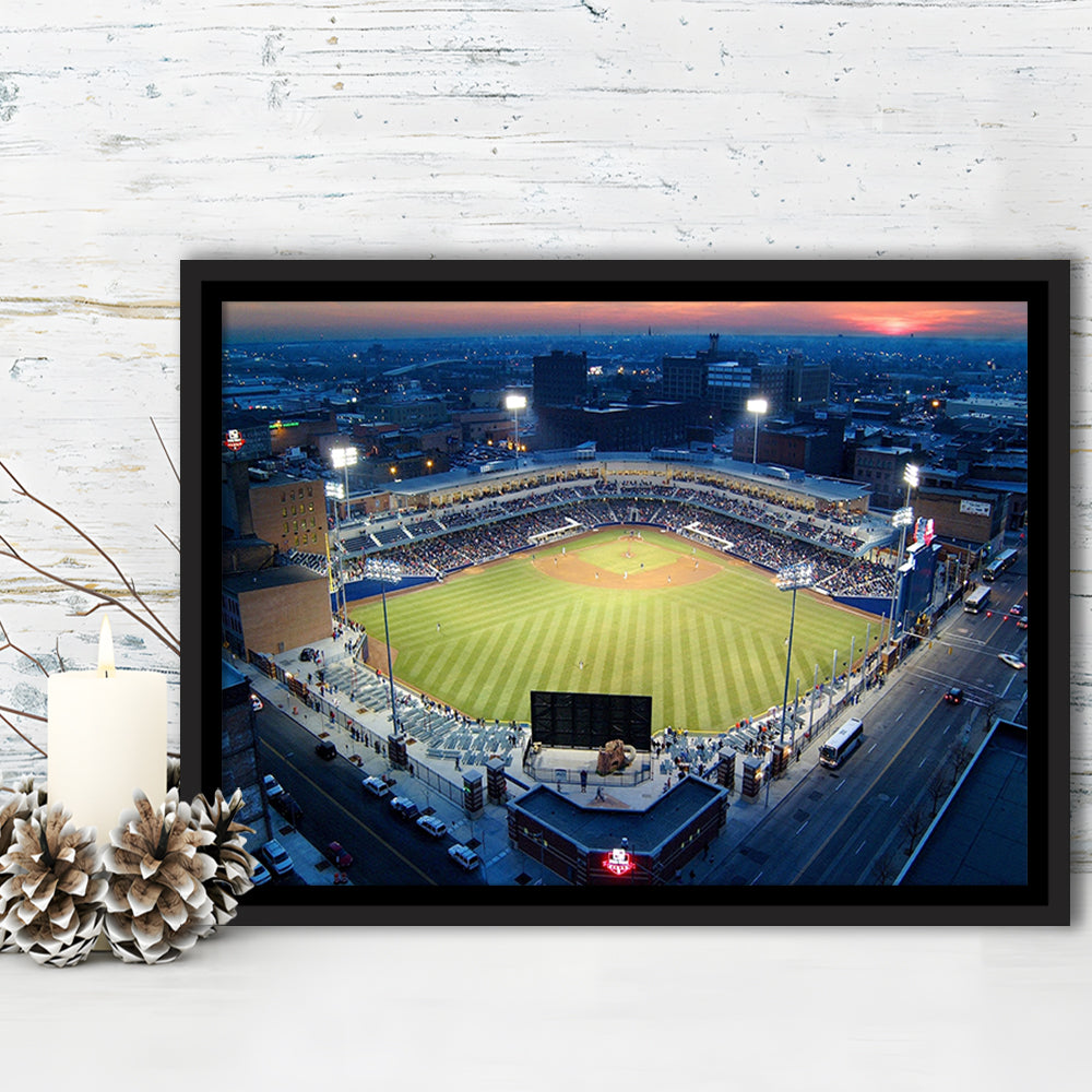 Fifth Third Field Aerial View, Stadium Canvas, Sport Art, Framed Canvas Print Wall Art, Floating Frame