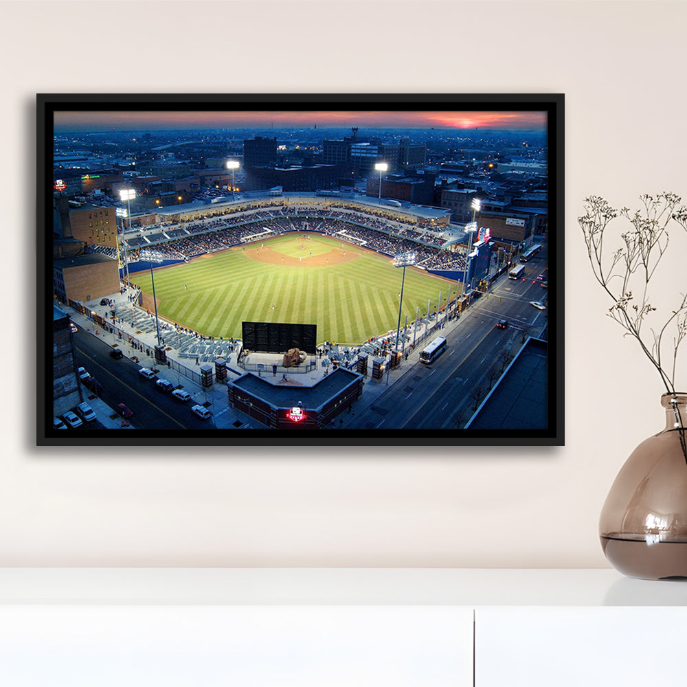 Fifth Third Field Aerial View, Stadium Canvas, Sport Art, Framed Canvas Print Wall Art, Floating Frame