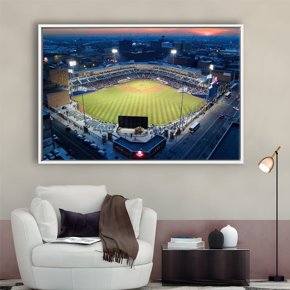 Fifth Third Field Aerial View, Stadium Canvas, Sport Art, Framed Canvas Print Wall Art, Floating Frame