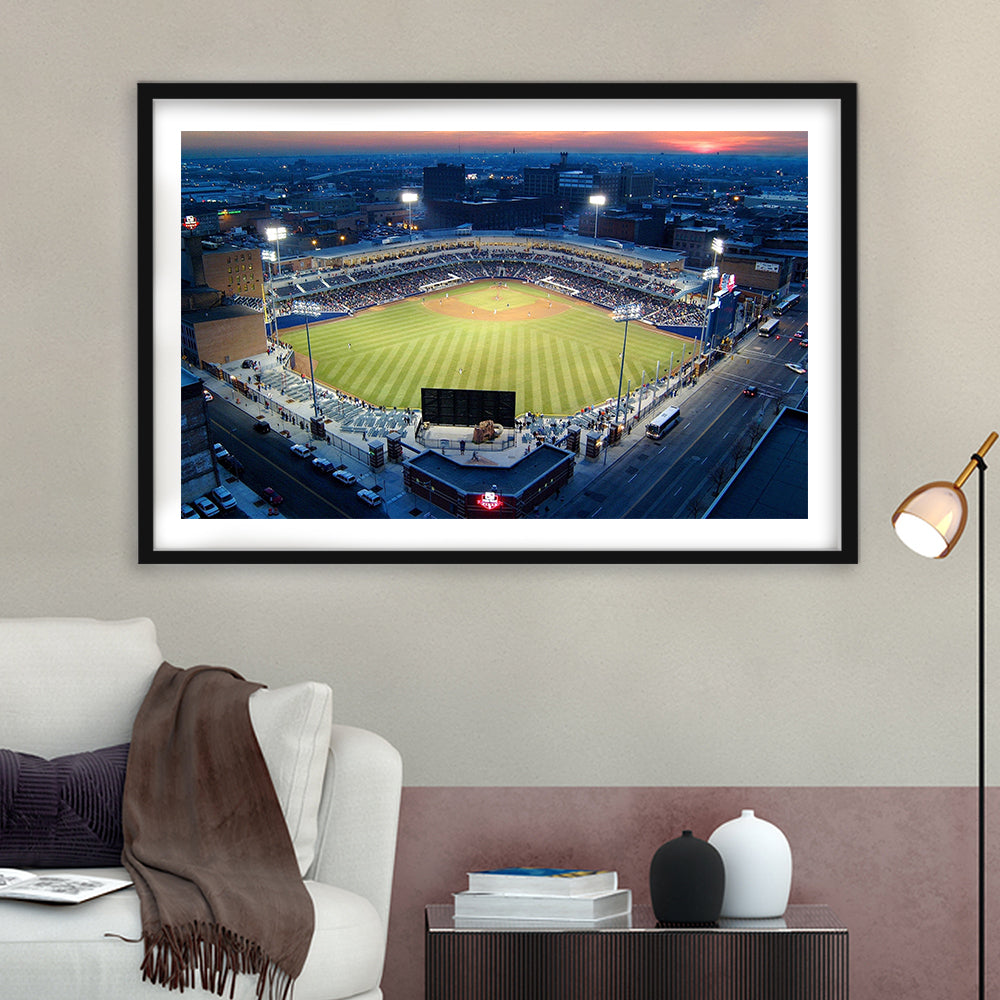 Fifth Third Field Aerial View, Stadium Canvas, Sport Art, Gift for him, White Border Framed Art Print Wall Decor