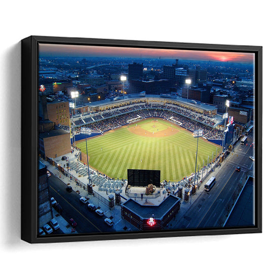 Fifth Third Field Aerial View, Stadium Canvas, Sport Art, Framed Canvas Print Wall Art, Floating Frame