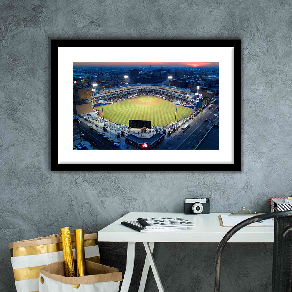 Fifth Third Field Aerial View, Stadium Canvas, Sport Art, Gift for him, White Border Framed Art Print Wall Decor