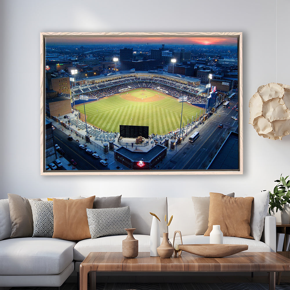 Fifth Third Field Aerial View, Stadium Canvas, Sport Art, Framed Canvas Print Wall Art, Floating Frame