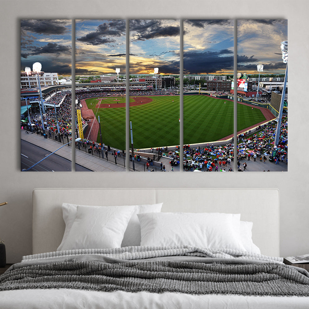 Fifth Third Field at Sunset, Stadium Canvas, Sport Art, 5 Panel B, Extra Large Canvas, Canvas Print Wall Art