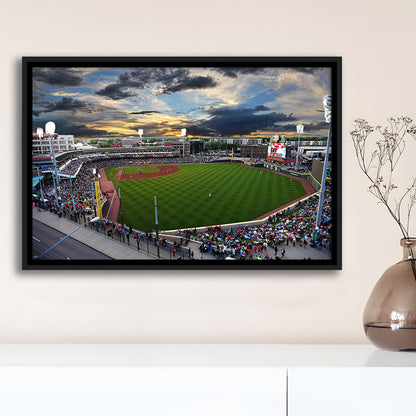 Fifth Third Field at Sunset, Stadium Canvas, Sport Art, Framed Canvas Print Wall Art, Floating Frame