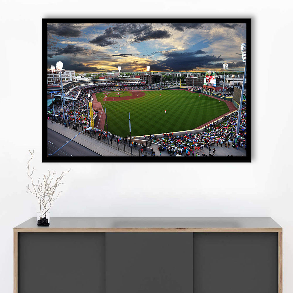 Fifth Third Field at Sunset, Stadium Canvas, Sport Art, Gift for him, Framed Art Print Wall Decor, Picture Framed