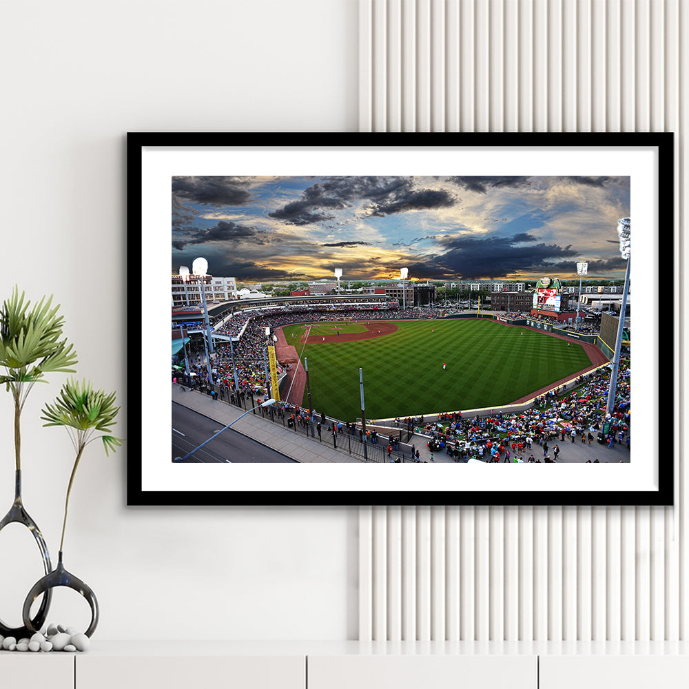 Fifth Third Field at Sunset, Stadium Canvas, Sport Art, Gift for him, White Border Framed Art Print Wall Decor