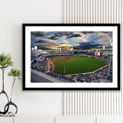 Fifth Third Field at Sunset, Stadium Canvas, Sport Art, Gift for him, White Border Framed Art Print Wall Decor