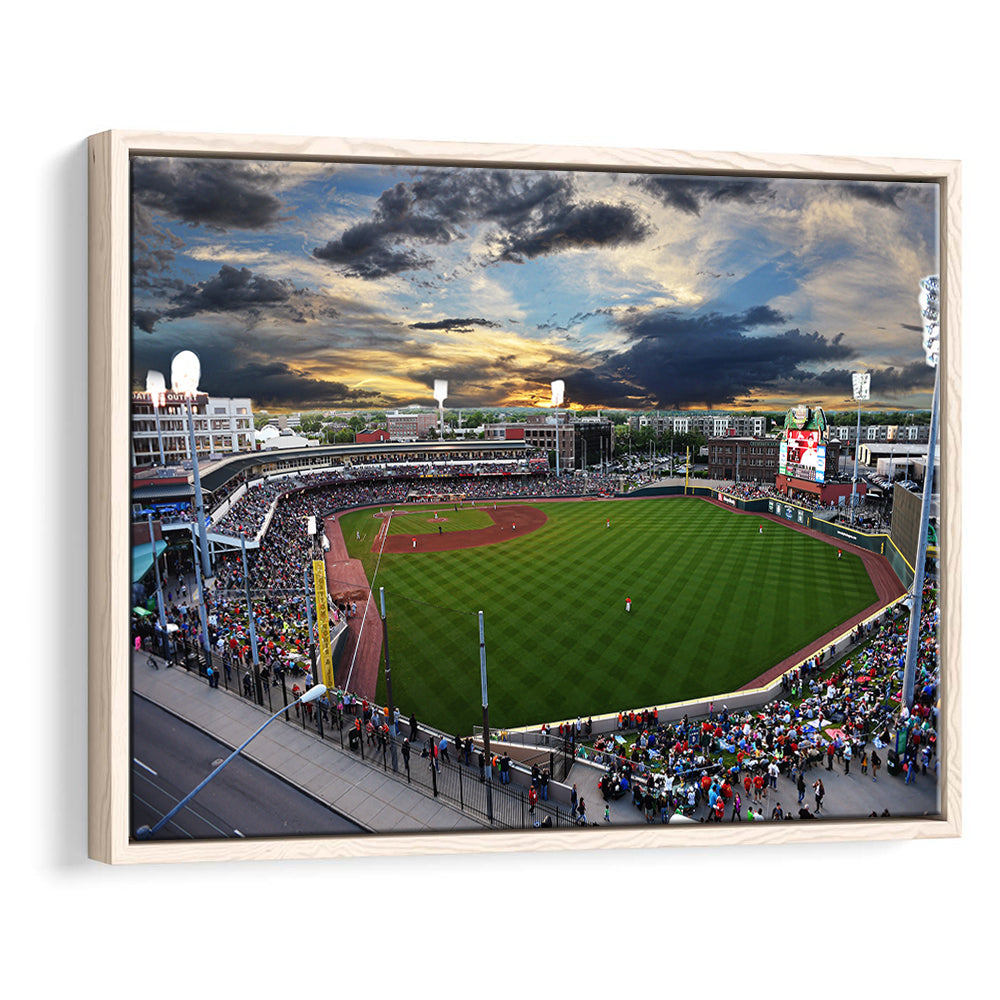 Fifth Third Field at Sunset, Stadium Canvas, Sport Art, Framed Canvas Print Wall Art, Floating Frame