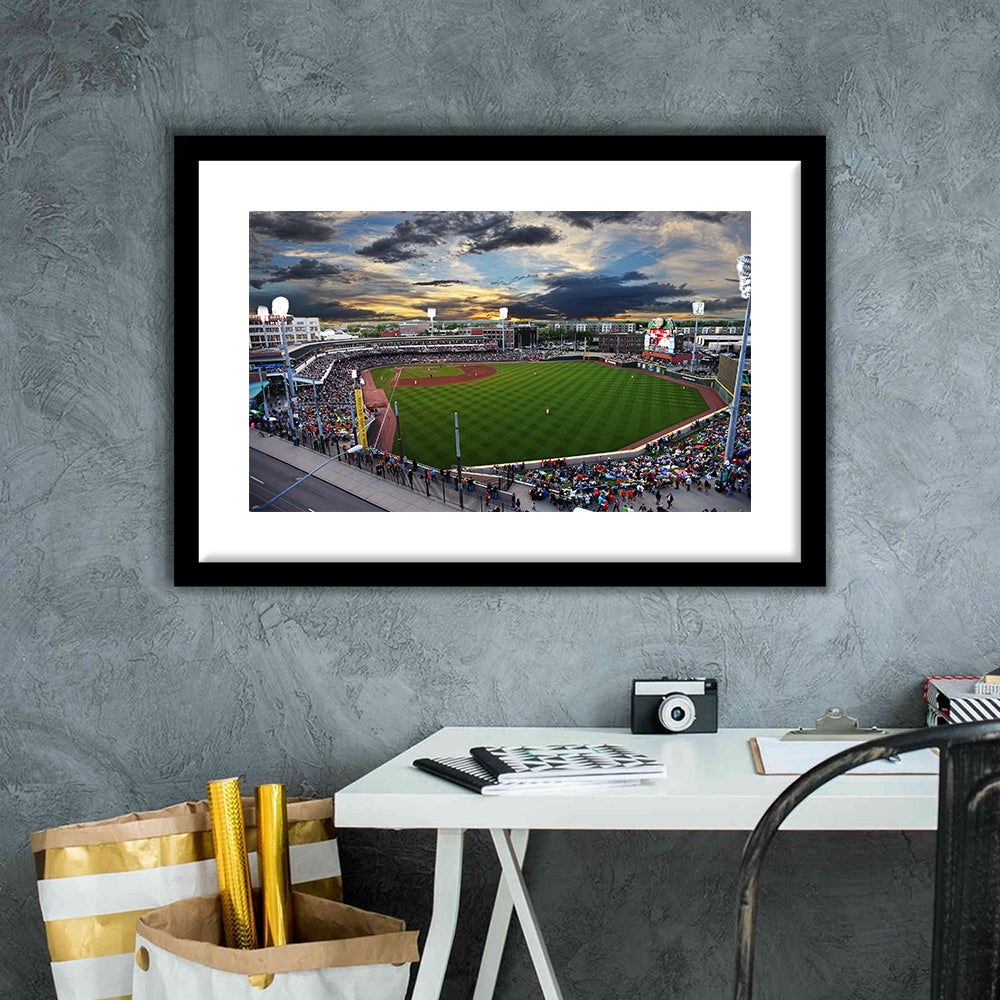 Fifth Third Field at Sunset, Stadium Canvas, Sport Art, Gift for him, White Border Framed Art Print Wall Decor