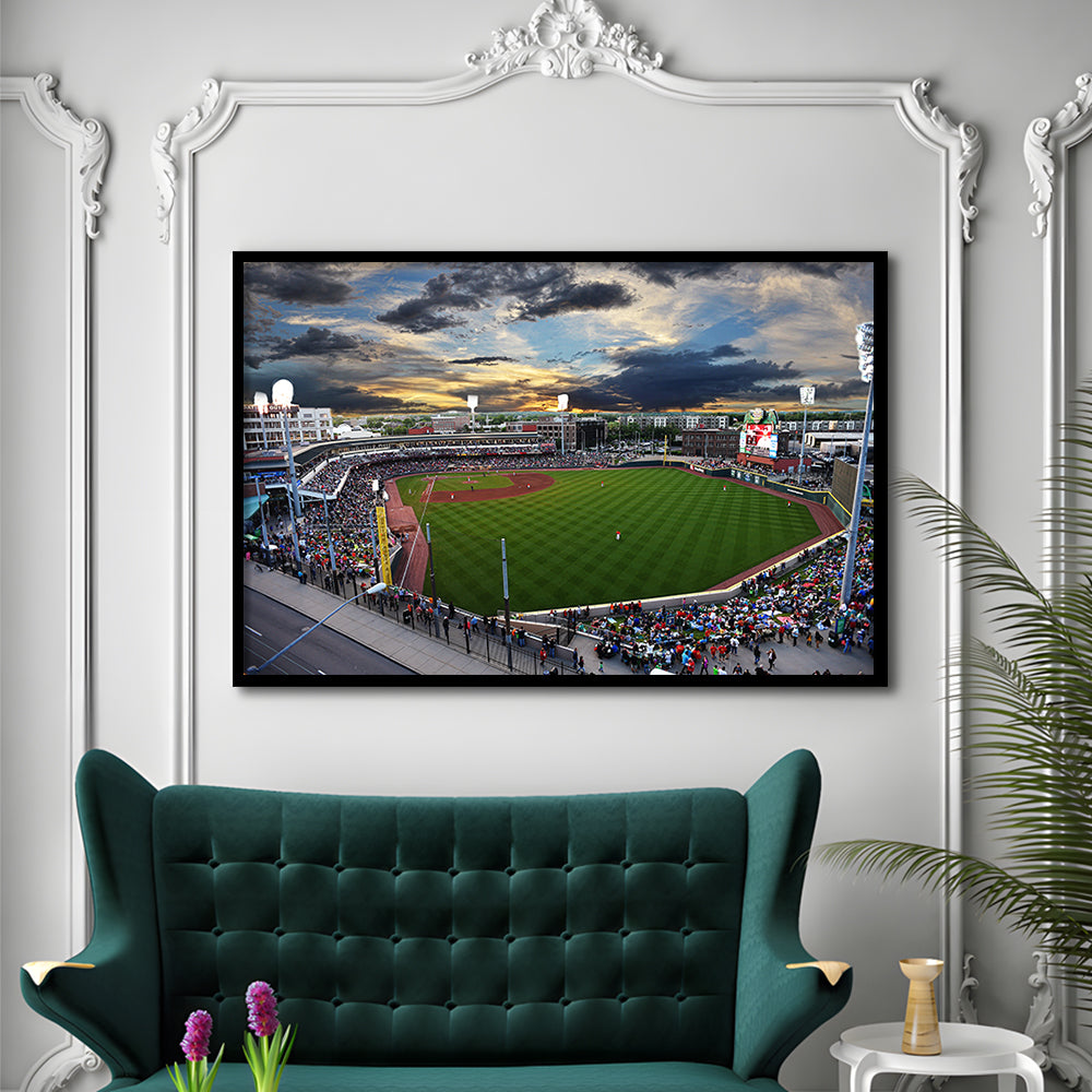 Fifth Third Field at Sunset, Stadium Canvas, Sport Art, Gift for him, Framed Art Print Wall Decor, Picture Framed