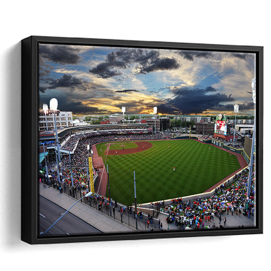 Fifth Third Field at Sunset, Stadium Canvas, Sport Art, Framed Canvas Print Wall Art, Floating Frame