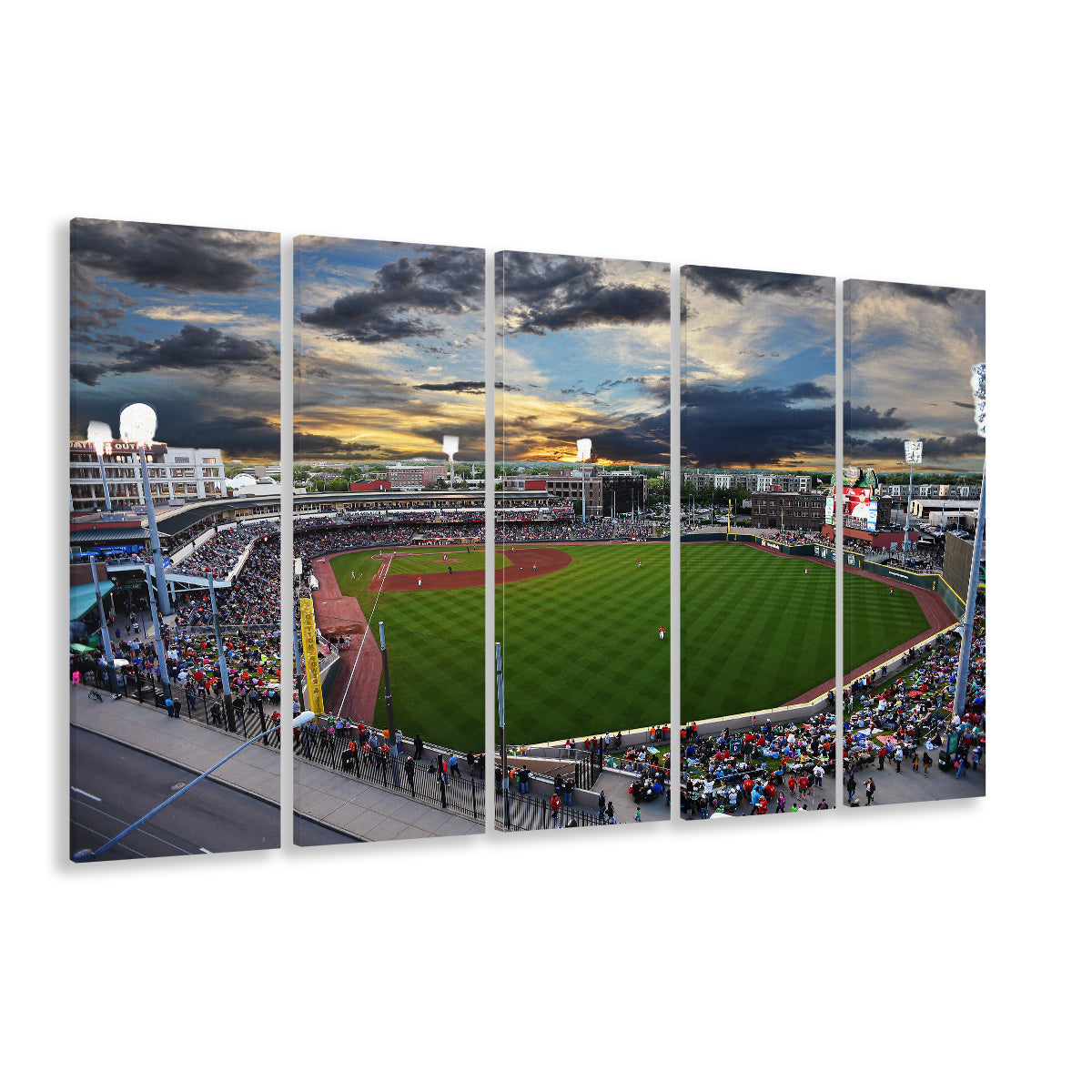 Fifth Third Field at Sunset, Stadium Canvas, Sport Art, 5 Panel B, Extra Large Canvas, Canvas Print Wall Art
