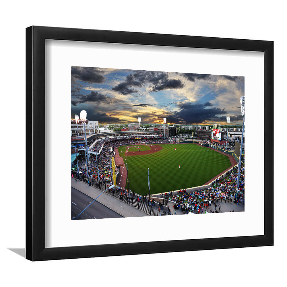 Fifth Third Field at Sunset, Stadium Canvas, Sport Art, Gift for him, White Border Framed Art Print Wall Decor
