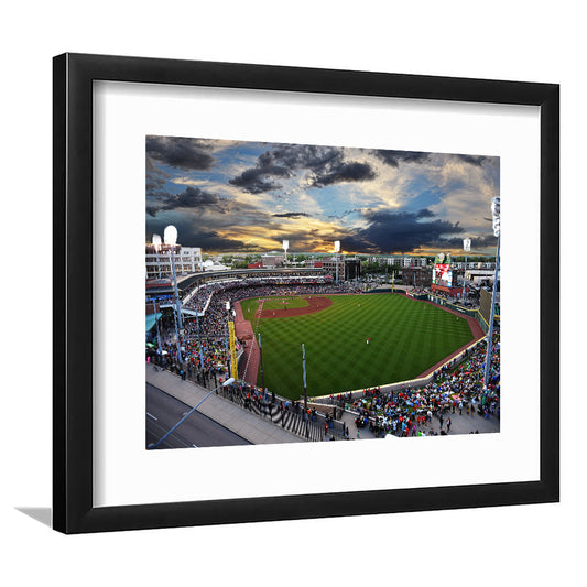 Fifth Third Field at Sunset, Stadium Canvas, Sport Art, Gift for him, White Border Framed Art Print Wall Decor