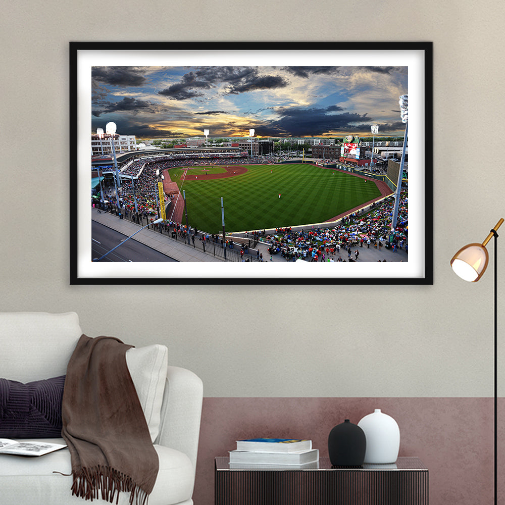 Fifth Third Field at Sunset, Stadium Canvas, Sport Art, Gift for him, White Border Framed Art Print Wall Decor