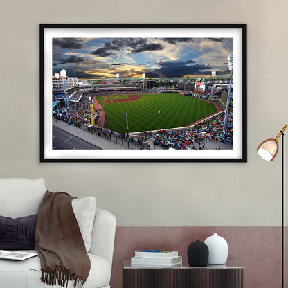 Fifth Third Field at Sunset, Stadium Canvas, Sport Art, Gift for him, White Border Framed Art Print Wall Decor
